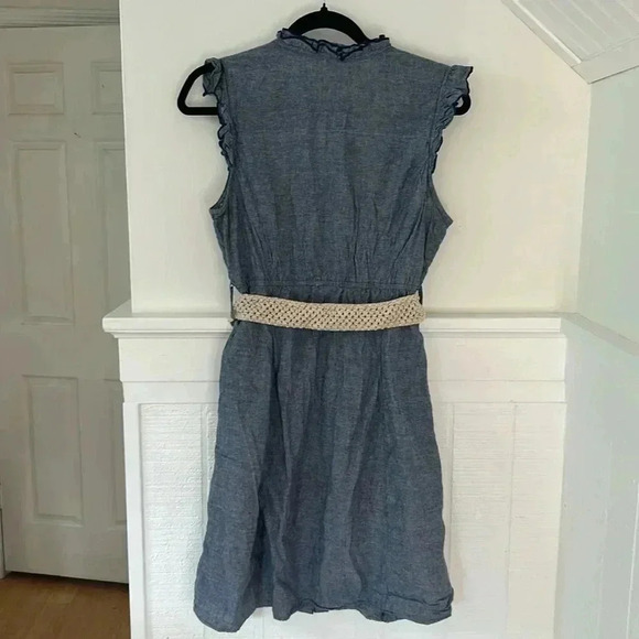Motherhood Maternity Chambray Ruffle Dress with Tan & Brown Belt, size Medium - Picture 8 of 8